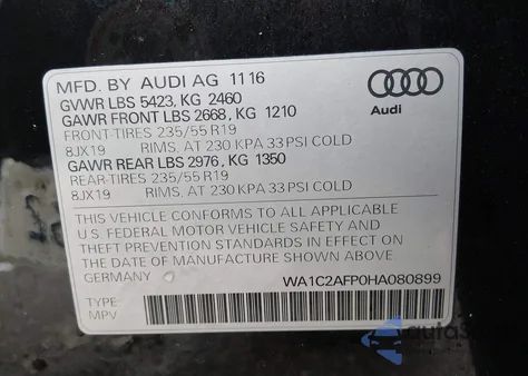 2017 Audi Q5 2.0T Premium from USA, damaged, VIN WA1C2AFP0HA080899